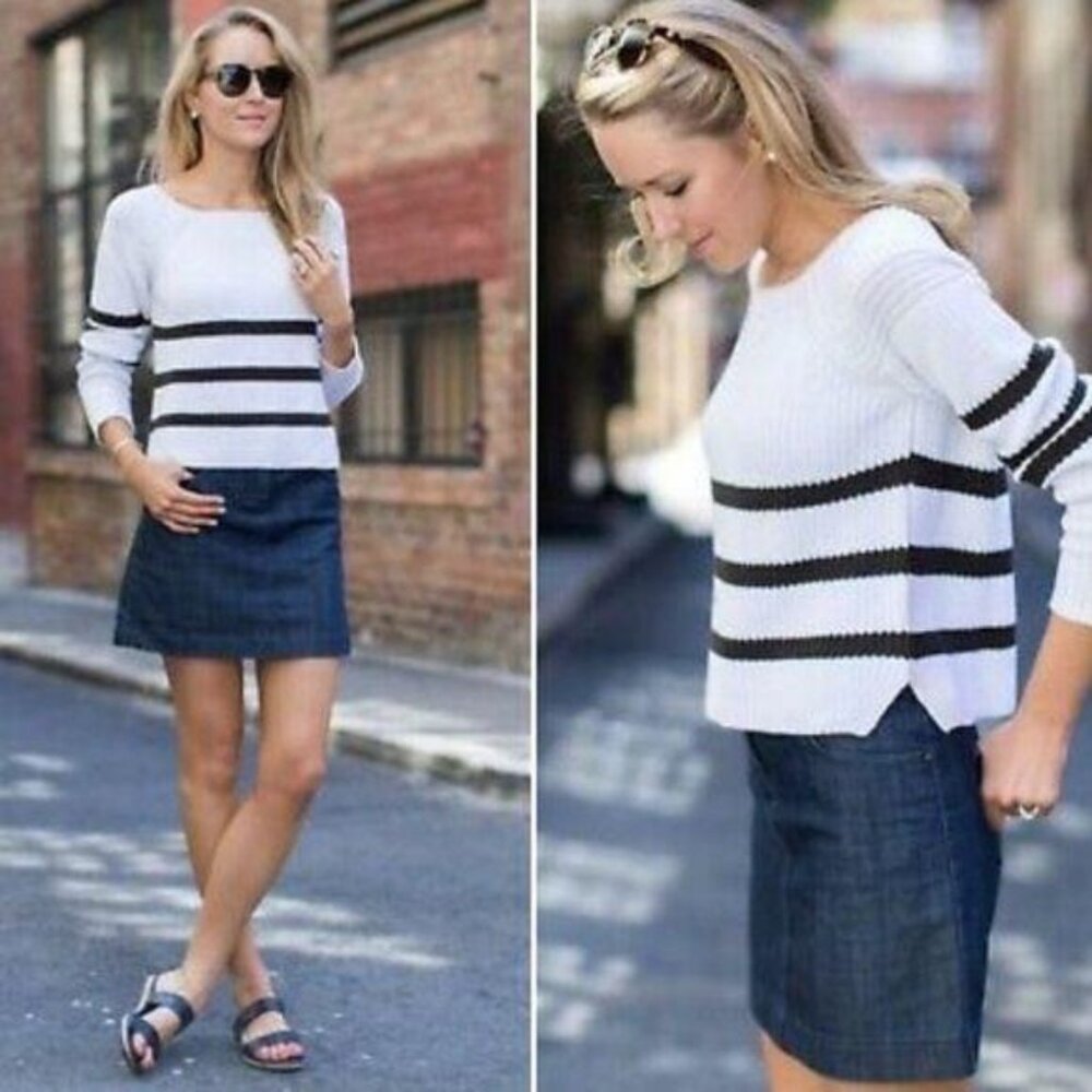 J Crew 4 Blue‎ Jean Denim Pencil Skirt 94850 Back Slit Y2K Comfort Summer